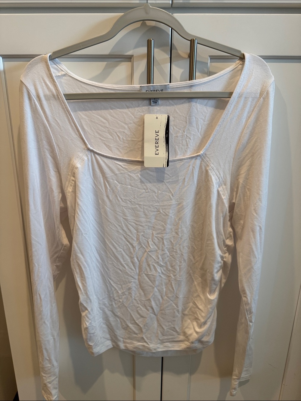 Evereve White Square-Neck Long Sleeve Top